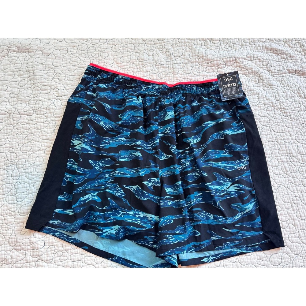 DSG x NAITO Mens 5" Stride Shorts Blue Tiger Camo Athletic Running Large